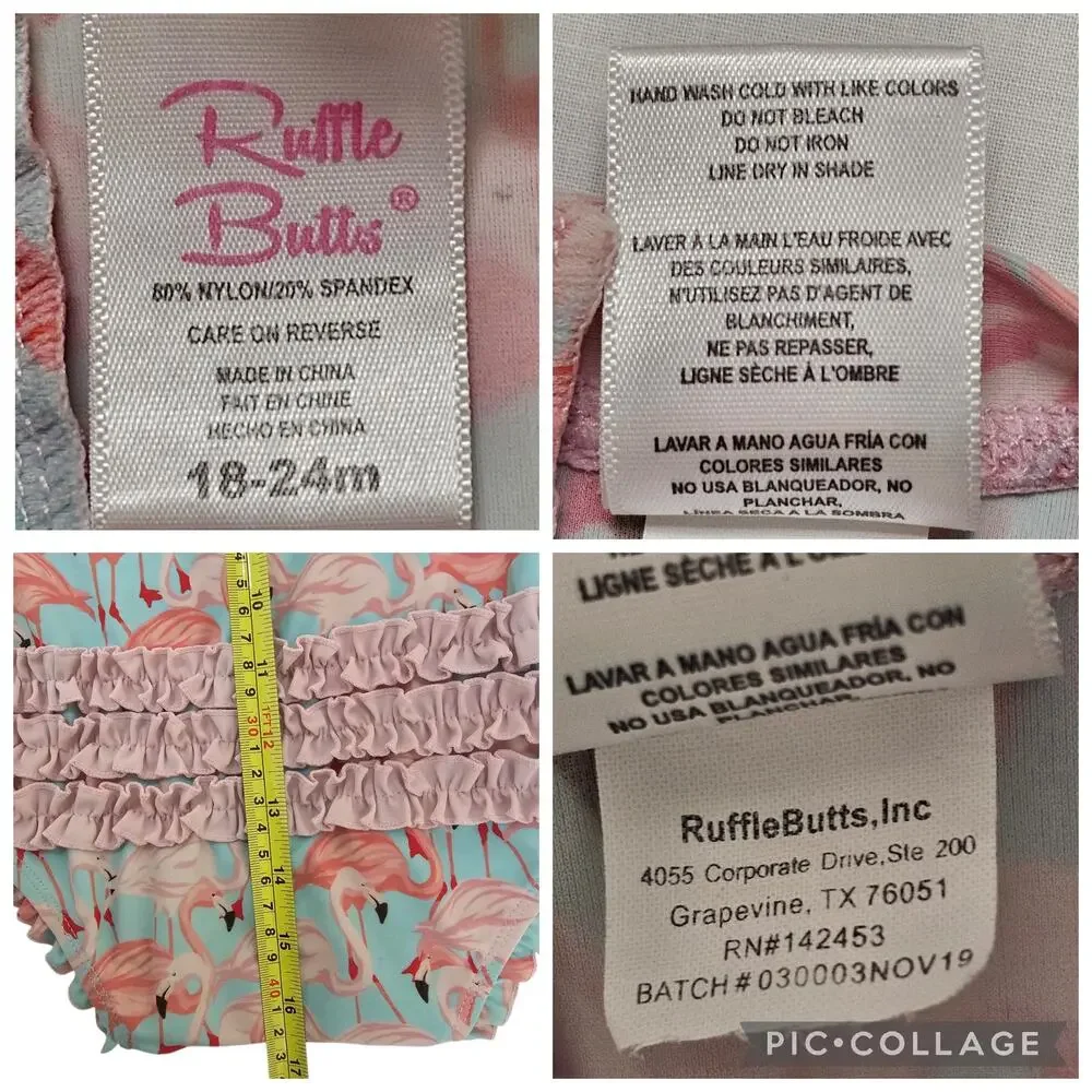 RuffleButts Vibrant Flamingo Long Sleeve One Piece Rash Guard Swimsuit 18-24 MO